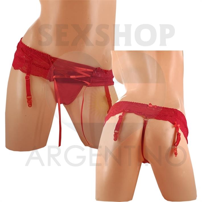 portaligas con puntilla y lycra rojo