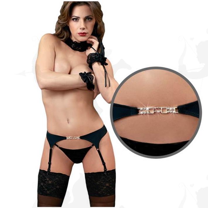 Portaliga Negro Con Strass