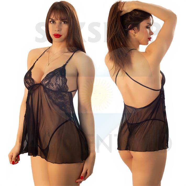 Babydoll Tul Con Puntilla Y Tanga
