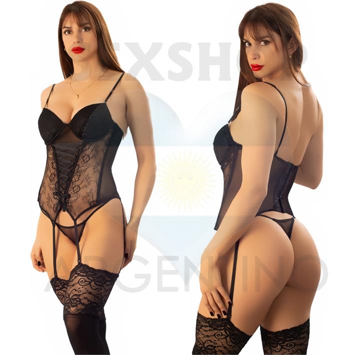 Corset  encaje, tul y cordones