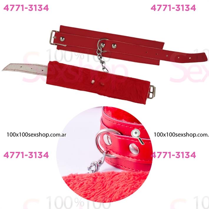 Kit de ecocuero rojo con latigo, mordaza, esposas y antifaz