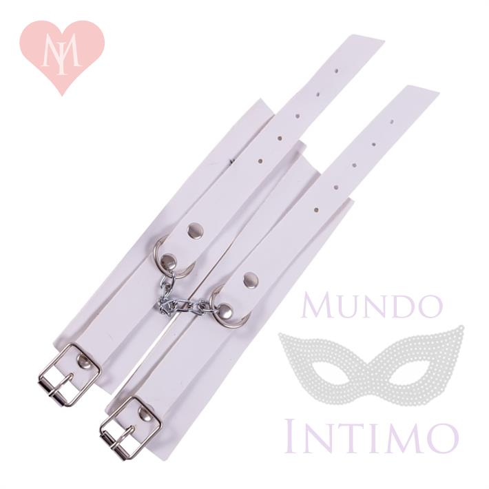 Kit de cuero Esposas + Antifaz + Fusta blanco
