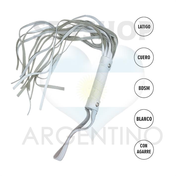 Latigo Ancho 45cm Con Tachas Blanco