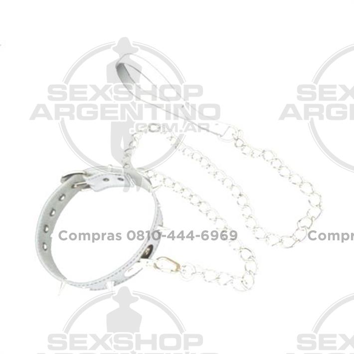Cueros eróticos, Accesorios de cuero - Collar Blanco con cadena y Puas