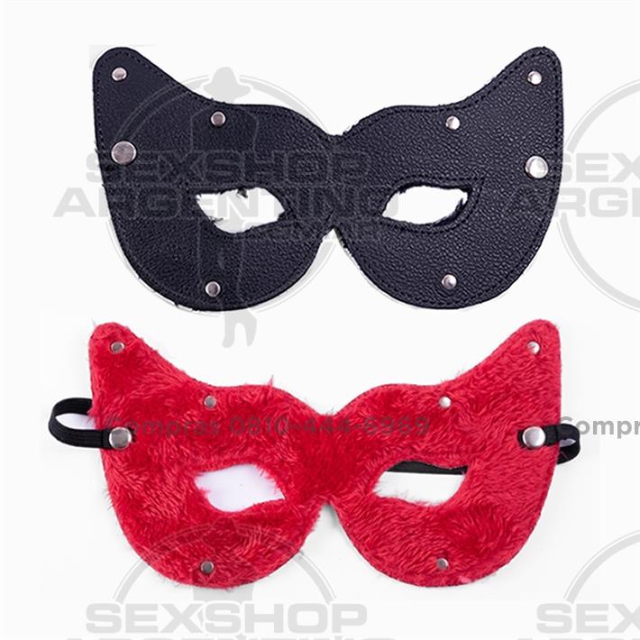 Antifaz con vista gato negro con peluche rojo