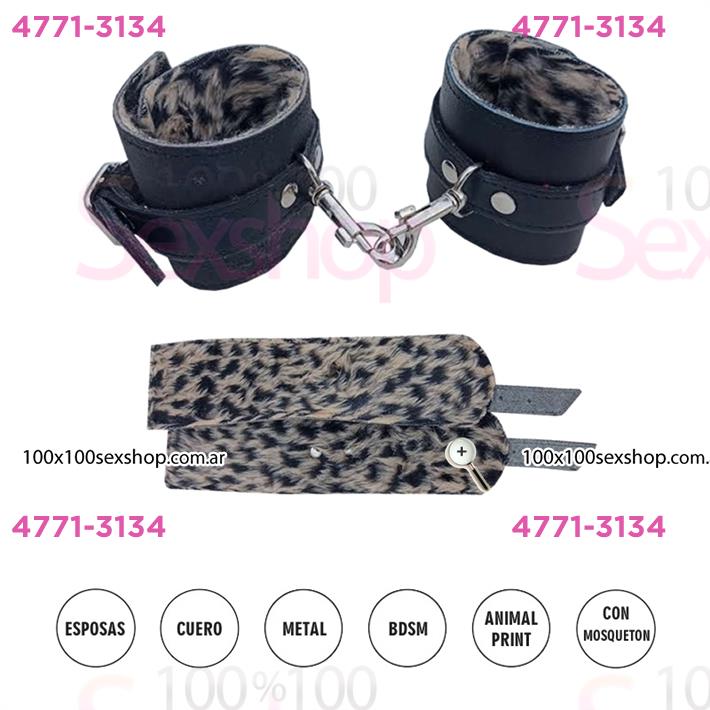 Esposas Negras Simples Con Mosqueton Y Peluche Animal Print