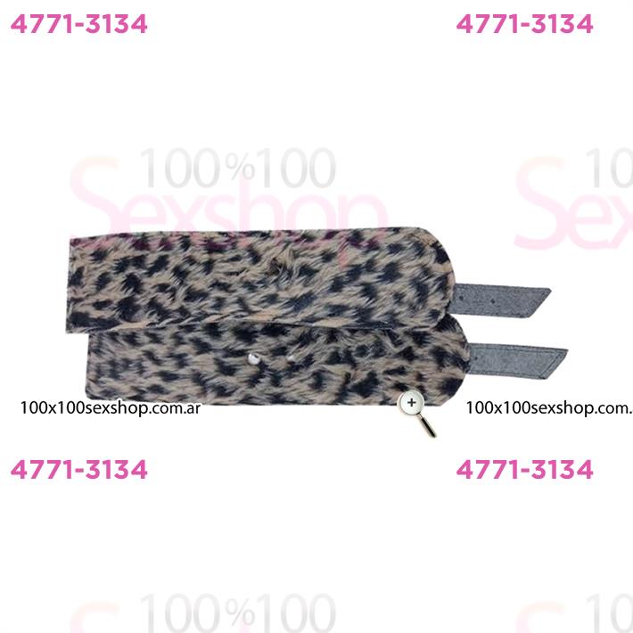 Esposas Negras Simples Con Mosqueton Y Peluche Animal Print