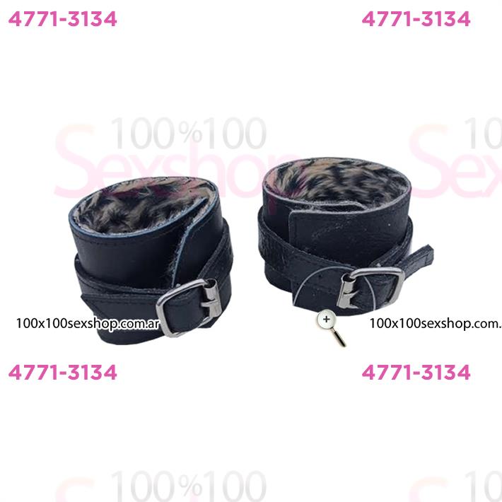 Esposas Negras Simples Con Mosqueton Y Peluche Animal Print