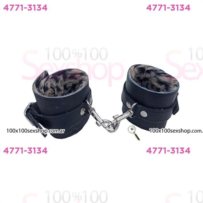 Esposas Negras Simples Con Mosqueton Y Peluche Animal Print
