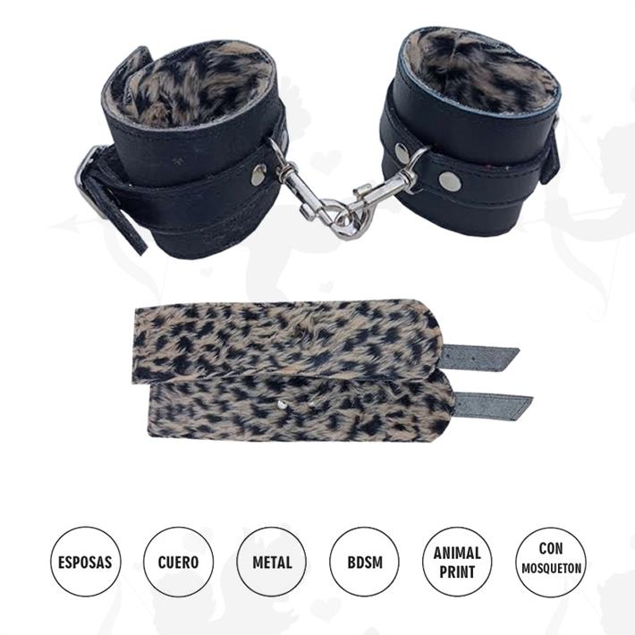 Esposas Negras Simples Con Mosqueton Y Peluche Animal Print