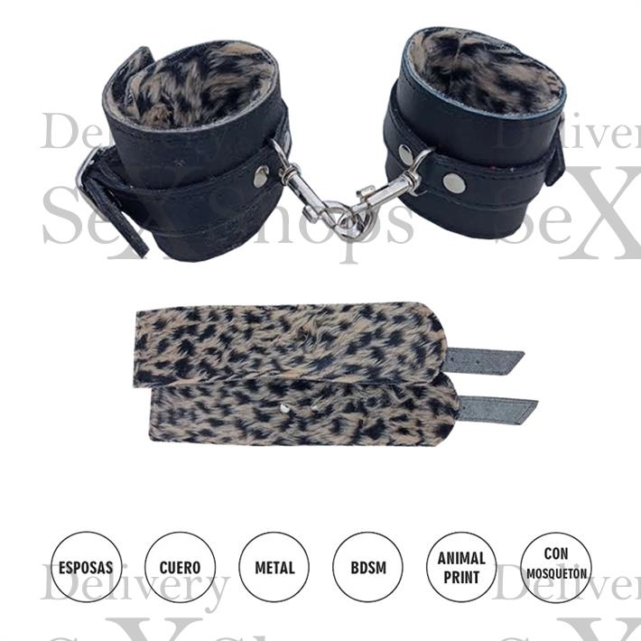  Esposas Negras Simples Con Mosqueton Y Peluche Animal Print 
