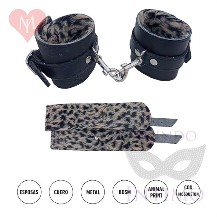 Esposas Negras Simples Con Mosqueton Y Peluche Animal Print