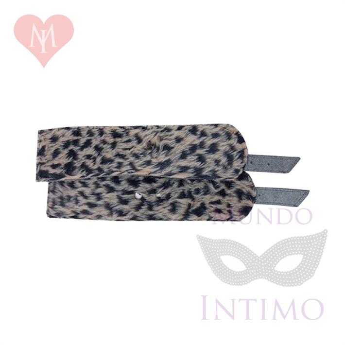 Esposas Negras Simples Con Mosqueton Y Peluche Animal Print