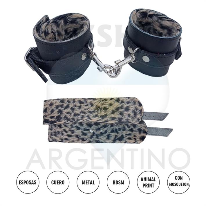 Esposas Negras Simples Con Mosqueton Y Peluche Animal Print