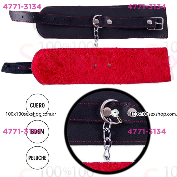 Cód: CA CUKS35150R - Esposas de cuero negro con peluche rojo - $ 15000