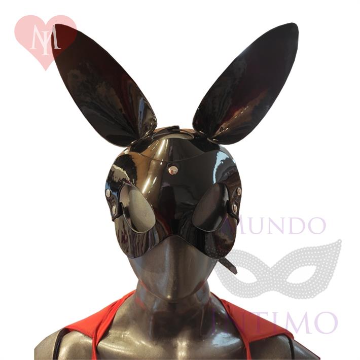  Mascara negra de conejo en cuerina 