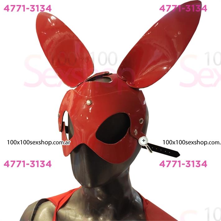 Mascara en cuerina roja de conejo