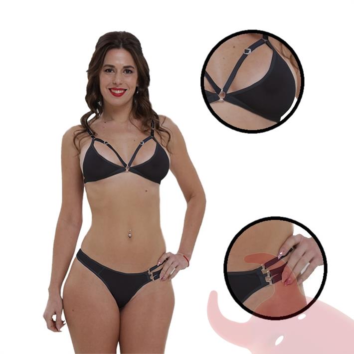 Conjunto Triángulo tres trias tul liso negro