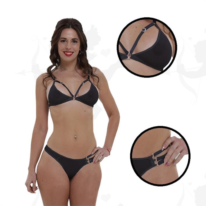  Conjunto Triángulo tres trias tul liso negro 