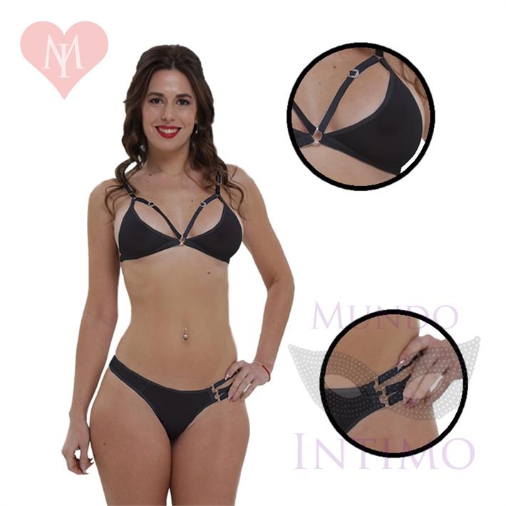 Conjunto Triángulo tres trias tul liso negro