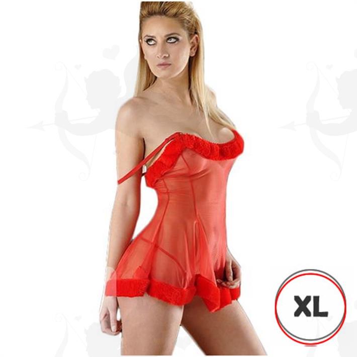 Cód: D6201RXL - Vestido erótico De Gasa XL con tanga rojo - $ 7030