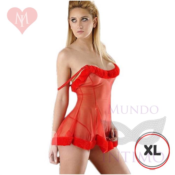 Vestido erótico De Gasa XL con tanga rojo