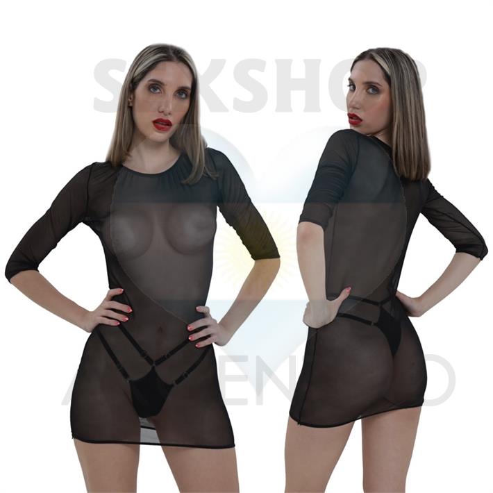 Vestido de Tul Transparente con Mangas Elegantes