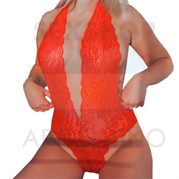 Body de puntilla con escotte en V Rojo