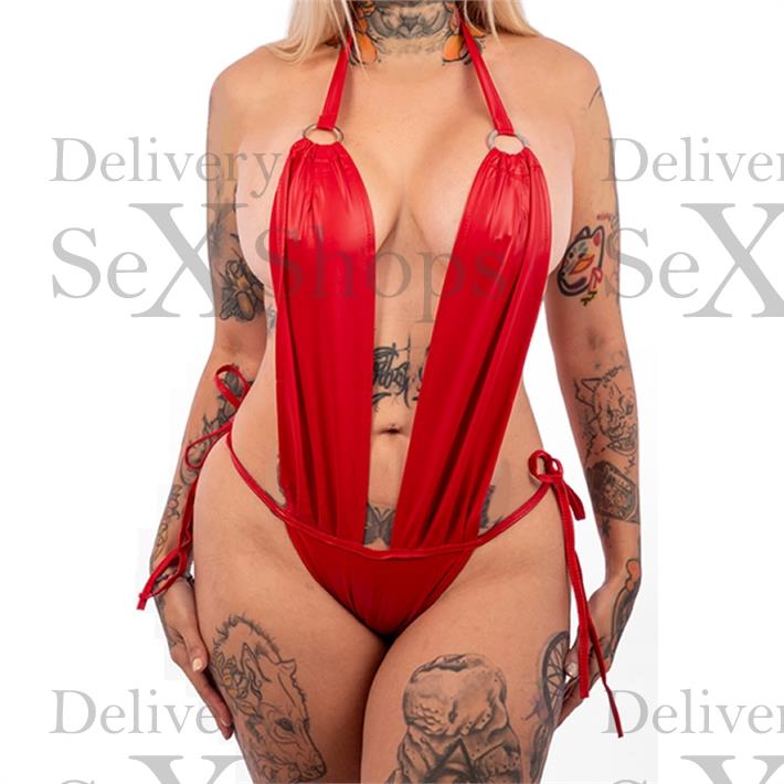  Trikini de vinilo dos tiras rojo 
