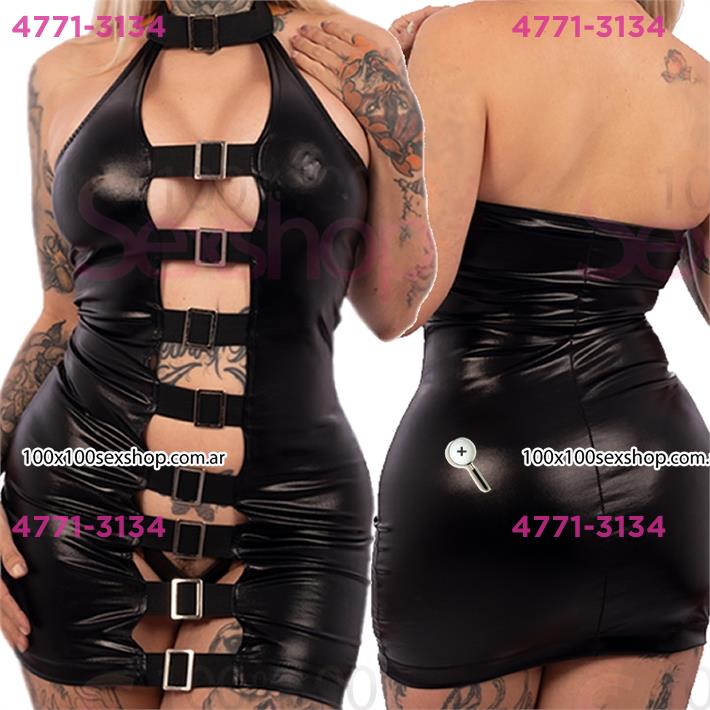 Cód: CA FR603N - Vestido de vinilo con hebillas al frente - $ 61500