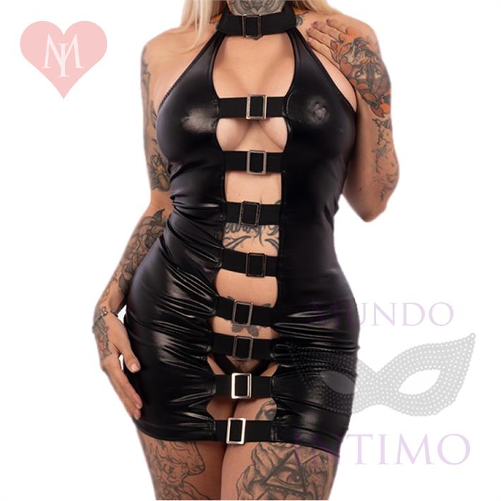 Vestido de vinilo con hebillas al frente