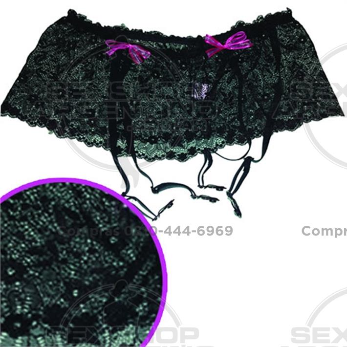 Lencería femenina, Portaligas eroticos - Portaligas negro de encaje bordado