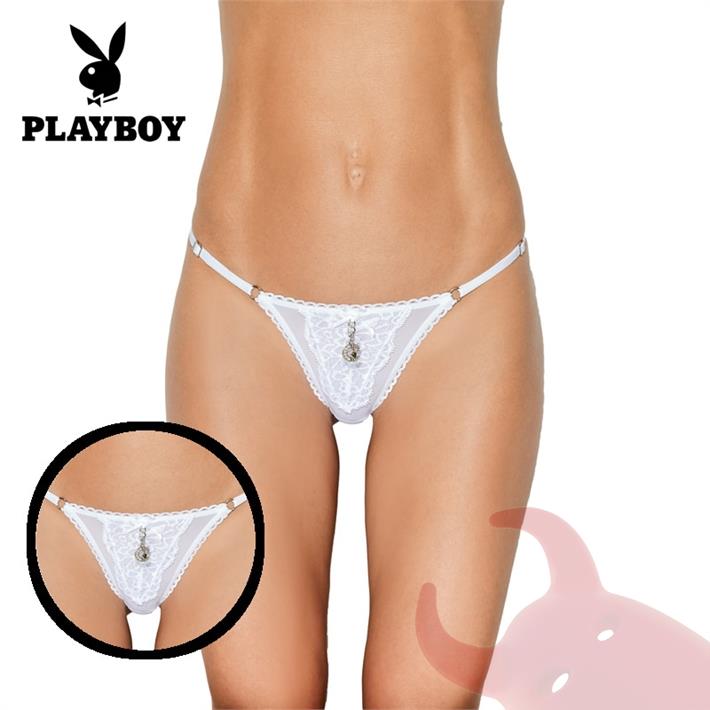  Tanga Premium con detalle de Playboy blanca 