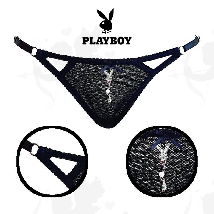 Cód: K2377A-N - Tanga con transparencias negra Playboy - $ 12600