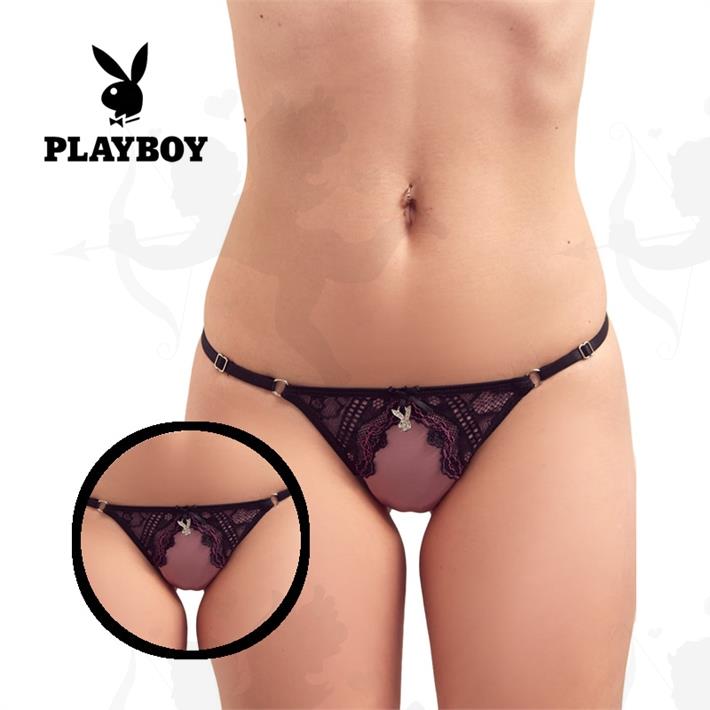 Cód: K2382A-LI - Tanga negra con lila Playboy premium - $ 3870