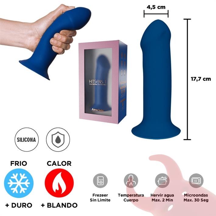HITSENS 1 - Dildo de Silicona de Doble Densidad (Azul Eléctrico)