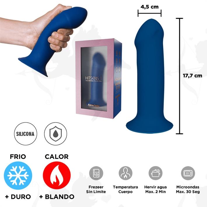 HITSENS 1 - Dildo de Silicona de Doble Densidad (Azul Eléctrico)