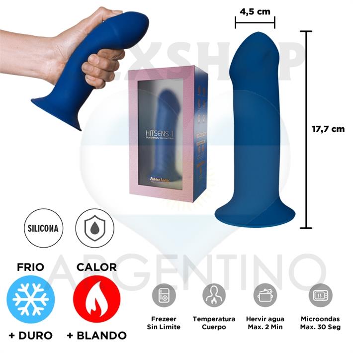 HITSENS 1 - Dildo de Silicona de Doble Densidad (Azul Eléctrico)