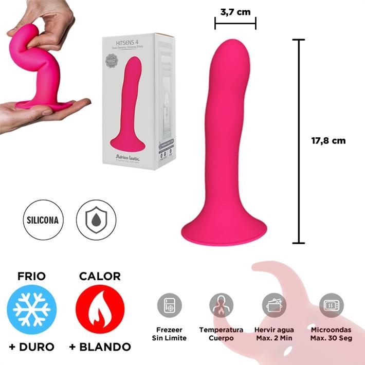 HITSENS 4 - Dildo de Silicona de Doble Densidad (Color Rosa Fuerte)