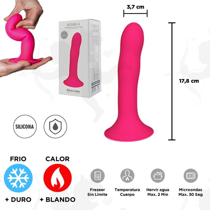 HITSENS 4 - Dildo de Silicona de Doble Densidad (Color Rosa Fuerte)