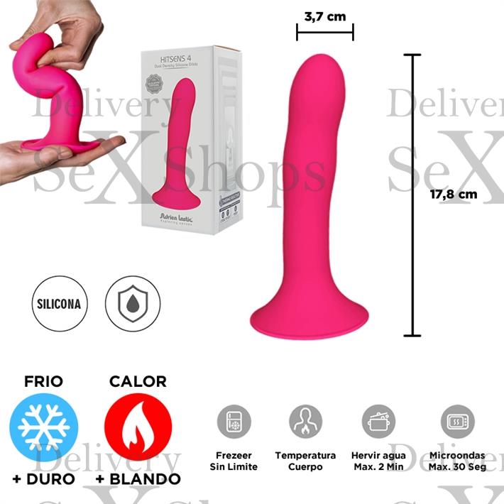  HITSENS 4 - Dildo de Silicona de Doble Densidad (Color Rosa Fuerte) 
