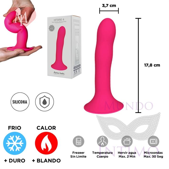  HITSENS 4 - Dildo de Silicona de Doble Densidad (Color Rosa Fuerte) 