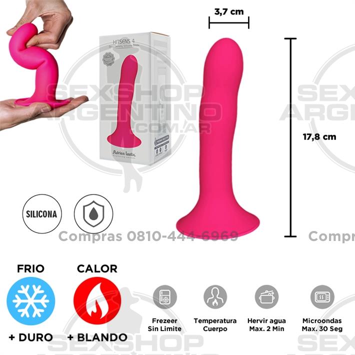 HITSENS 4 - Dildo de Silicona de Doble Densidad (Color Rosa Fuerte)