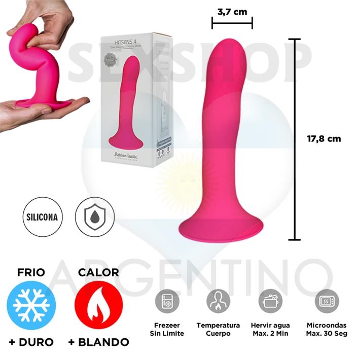 HITSENS 4 - Dildo de Silicona de Doble Densidad (Color Rosa Fuerte)