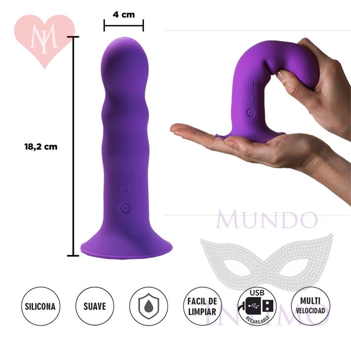 Dildo flexible violeta con sopapa y vibracion
