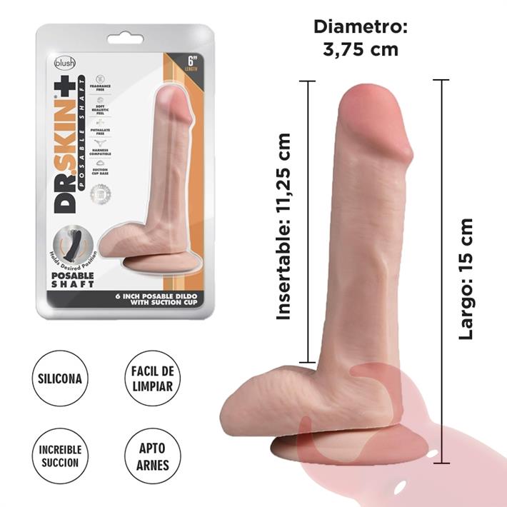  Dildo de 15 centimetros simil piel con sopapa y testiculos DR SKYN 