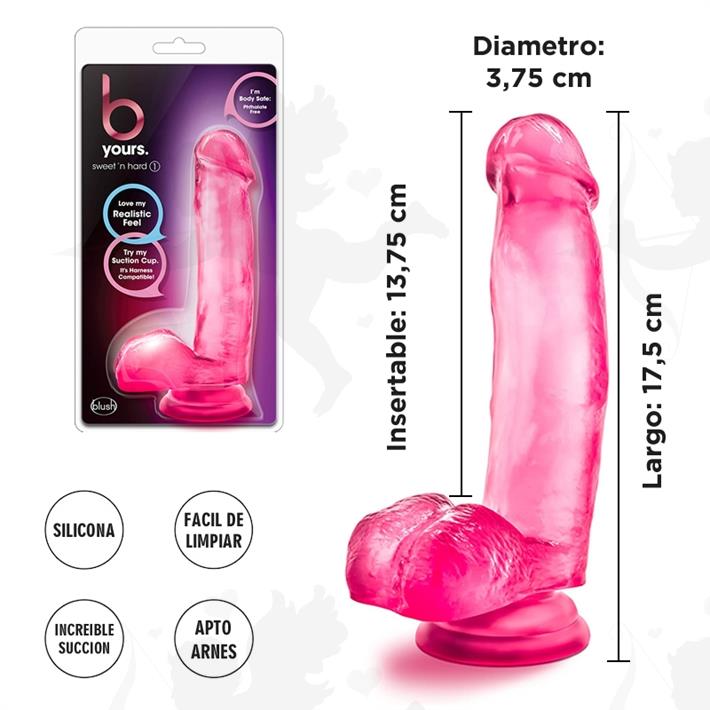 Cód: SS-BL-16420 - Dildo rosa semi transparente con testiculos y sopapa - $ 6200
