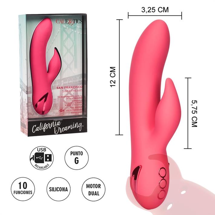  California Dreaming Vibrador con estimulador de clitoris y carga USB 