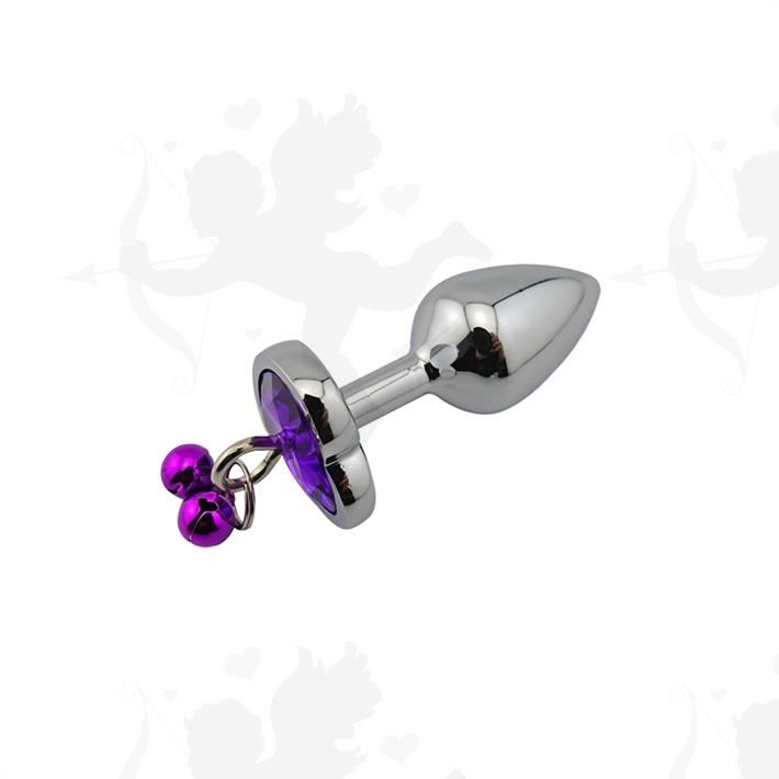 Centaurus: Joya anal con forma de corazon violeta y cascabeles