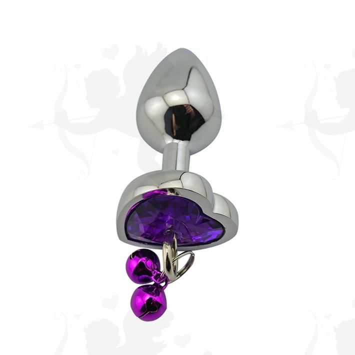 Centaurus: Joya anal con forma de corazon violeta y cascabeles